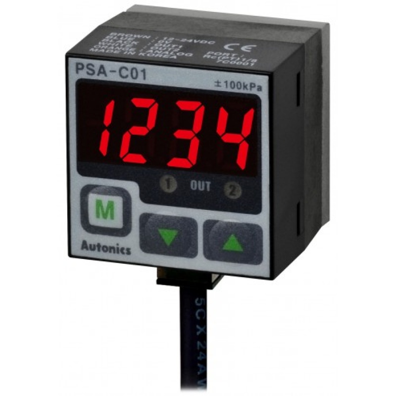 PSA-1P-RC1 Датчики давления газов с дисплеем и кнопками, 30х30х39мм,  выходы - 1 дискретный и 1 аналоговый.,  0 